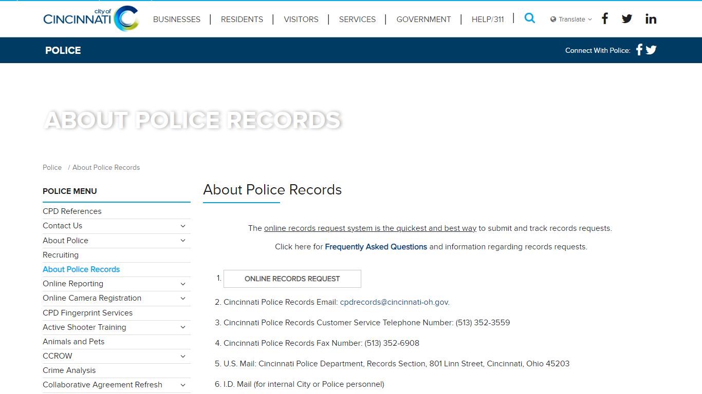 About Police Records - Police - Cincinnati