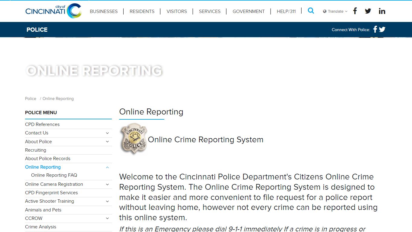 Online Reporting - Police - Cincinnati