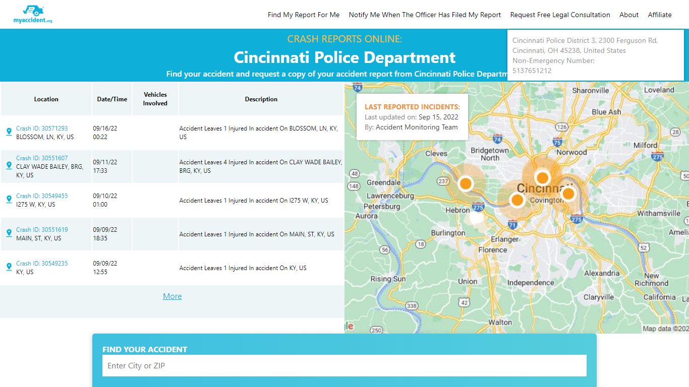 Online Crash Reports for Cincinnati Police Department - MyAccident.org